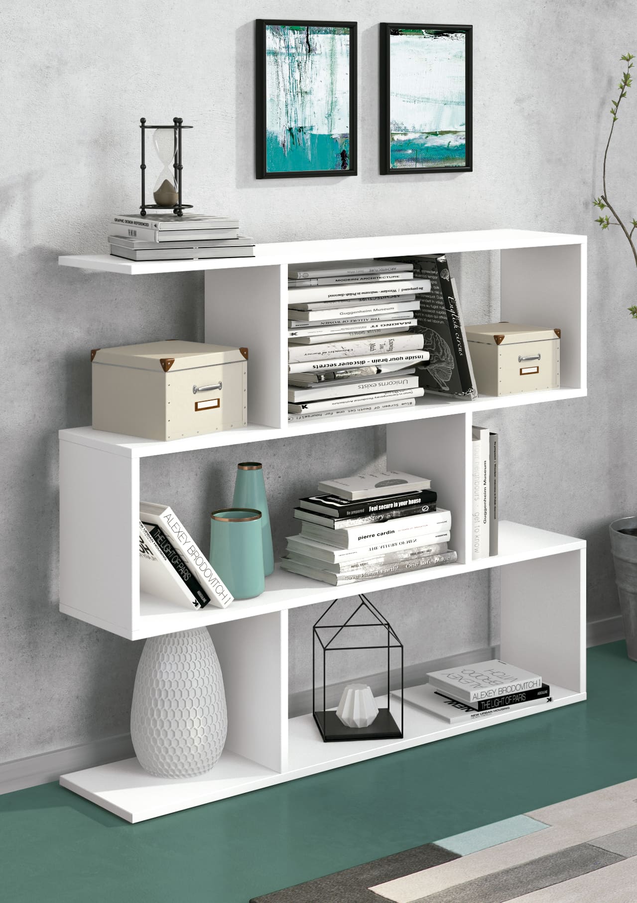 ESTANTERIA ASIMETRICA BAJA MOD. AURA BLANCO