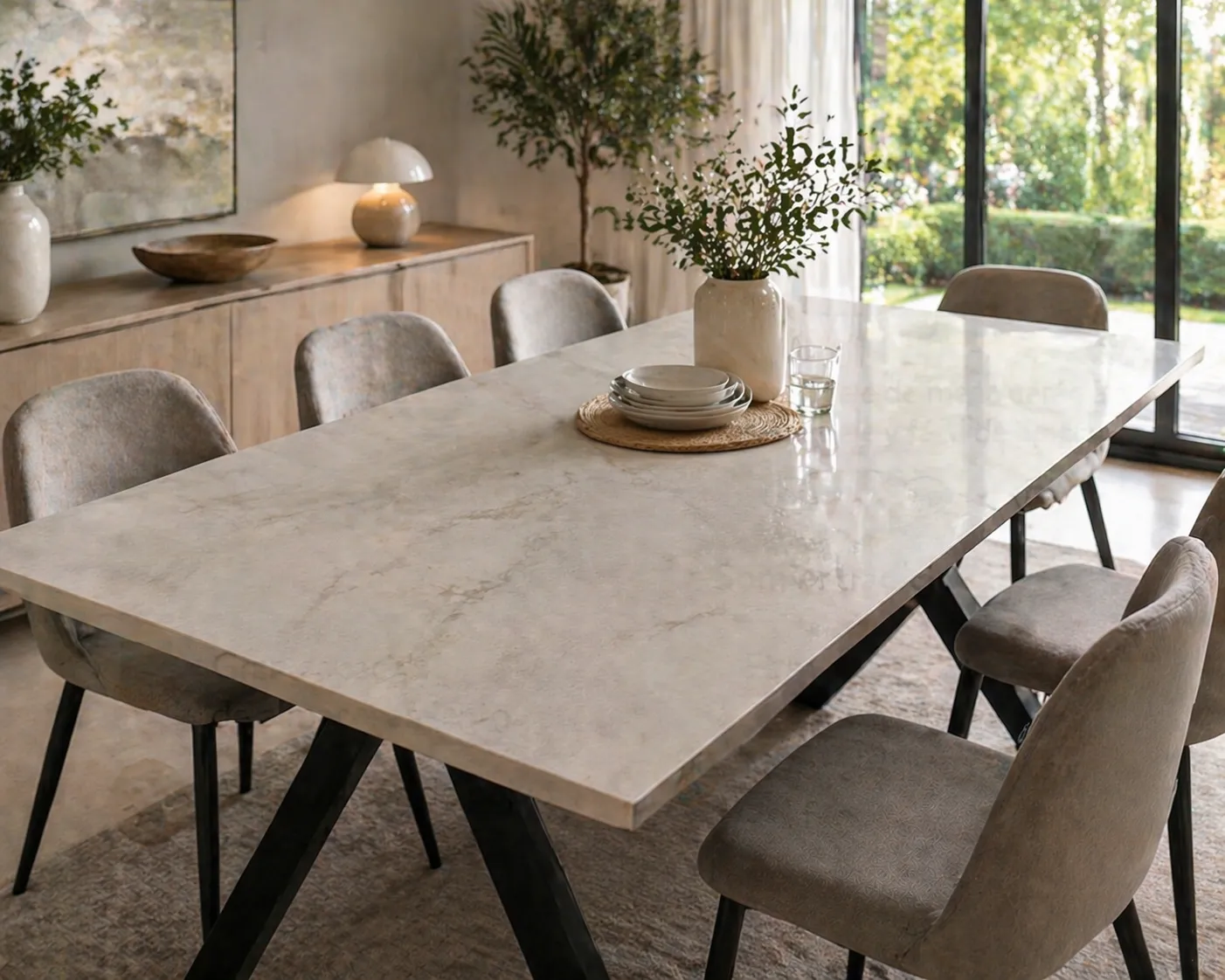 Mesa cerámica para comedor moderno, familias y uso diario