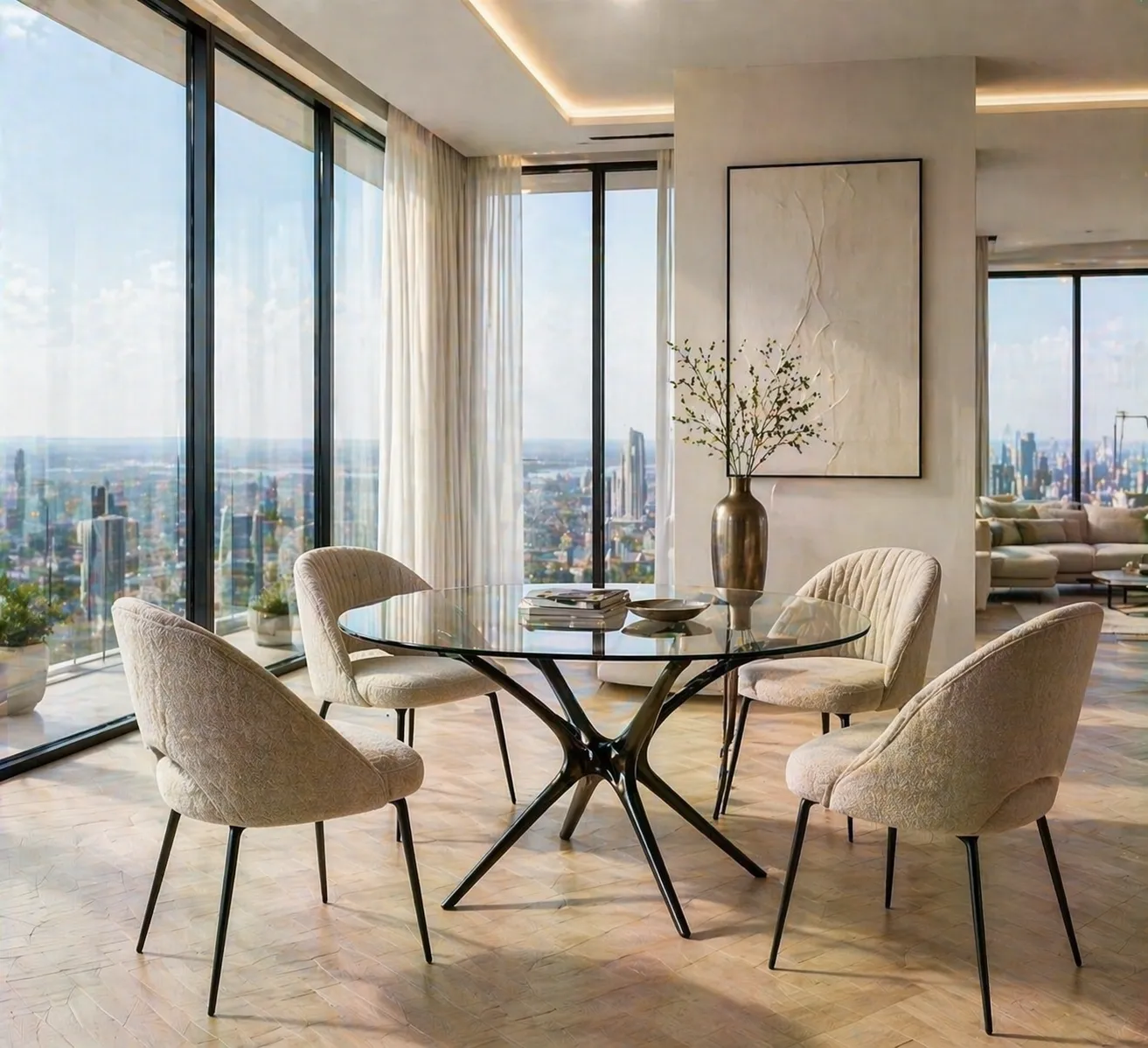 Sillas de comedor tapizadas con textura cálida y diseño acogedor