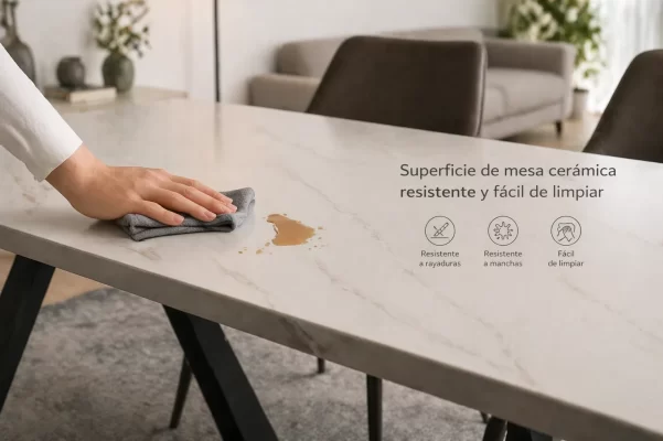 Superficie de mesa cerámica resistente y fácil de limpiar