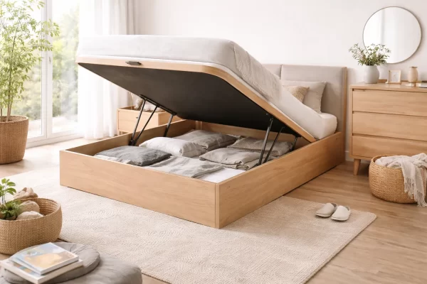 Canapé abatible con almacenaje interior en dormitorio moderno